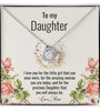 Lifestyle Gear, LLC's Love Knot Necklace - A symbol of love for daughters. Crafted with premium CZ crystals and available in 14k white gold or 18k yellow gold over stainless steel. Adjustable chain length from 18" to 22