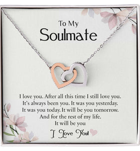 Lifestyle Gear, LLC's I Love You Interlocking Hearts Necklace - Two hearts adorned with cubic zirconia crystals, polished in surgical steel and rose gold or 18k yellow gold. Adjustable length and secured with a lobster clasp, perfect for everyday elegance.