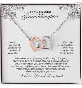 Lifestyle Gear, LLC's Interlocking Hearts Necklace - Two hearts adorned with dazzling CZ crystals, available in rose gold or 18k yellow gold finish. The perfect gift for your beautiful granddaughter, symbolizing endless love.