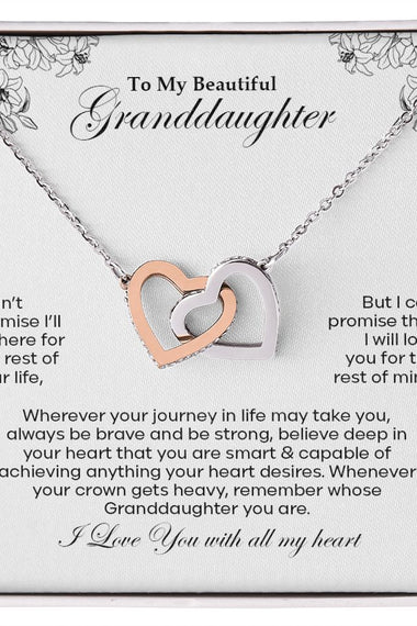 Lifestyle Gear, LLC's Interlocking Hearts Necklace - Two hearts adorned with dazzling CZ crystals, available in rose gold or 18k yellow gold finish. The perfect gift for your beautiful granddaughter, symbolizing endless love.